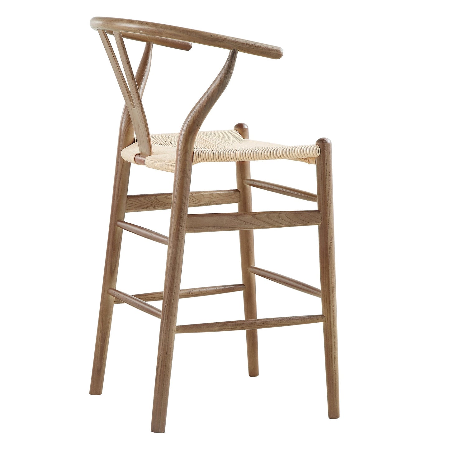 Tabouret de bar Hansel en bois tressé naturel, structure couleur noyer clair