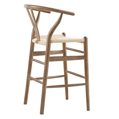 Tabouret de bar Hansel en bois tressé naturel, structure couleur noyer clair