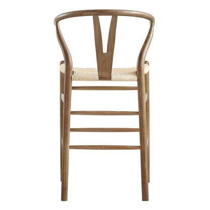 Tabouret de bar Hansel en bois tressé naturel, structure couleur noyer clair