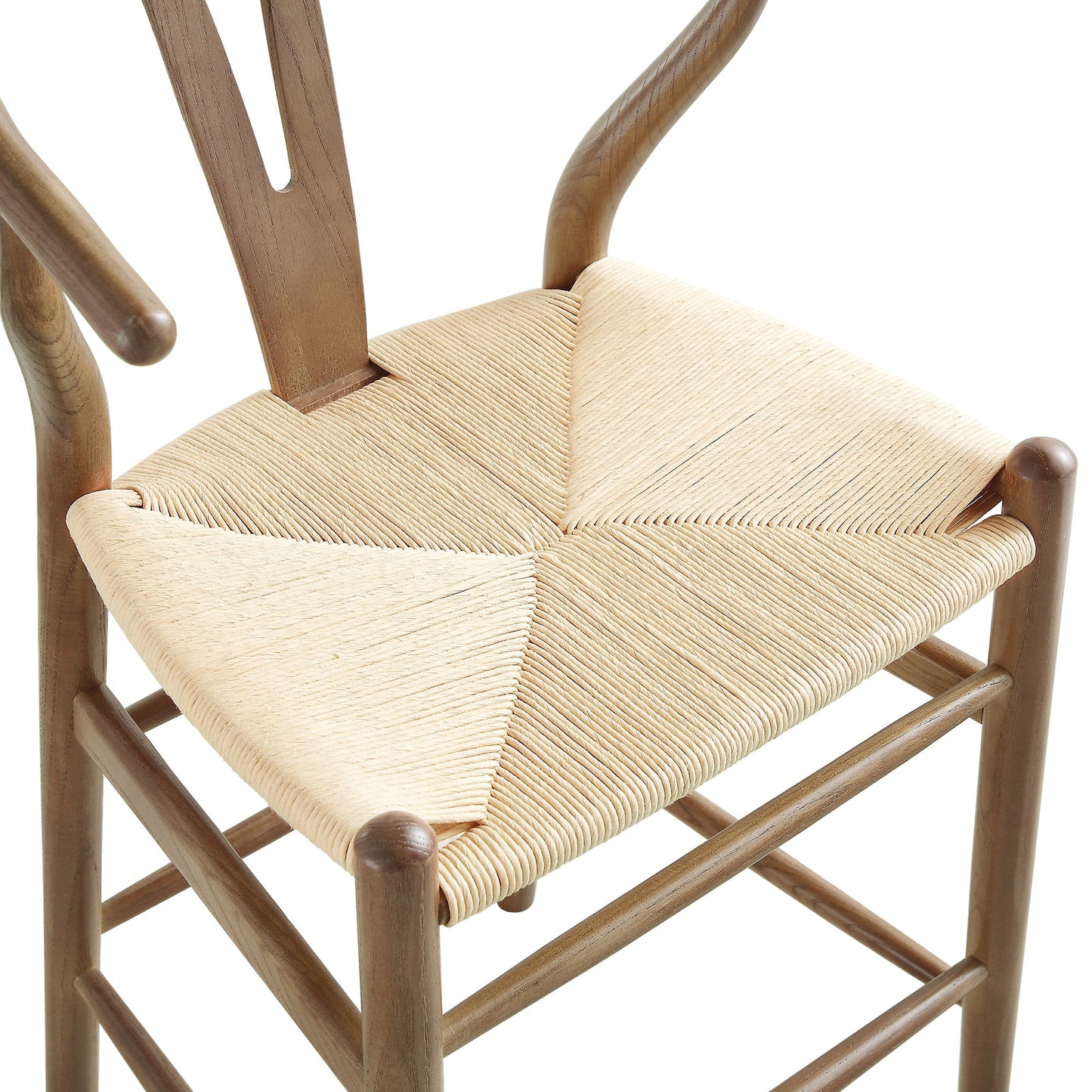 Tabouret de bar Hansel en bois tressé naturel, structure couleur noyer clair
