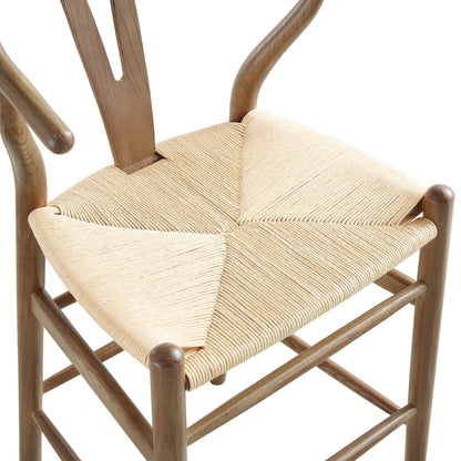 Tabouret de bar Hansel en bois tressé naturel, structure couleur noyer clair