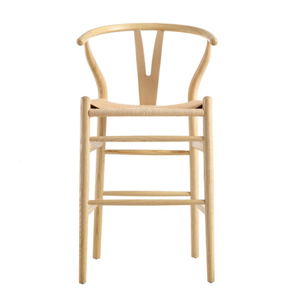 Tabouret de bar Hansel en bois tressé naturel, structure naturelle