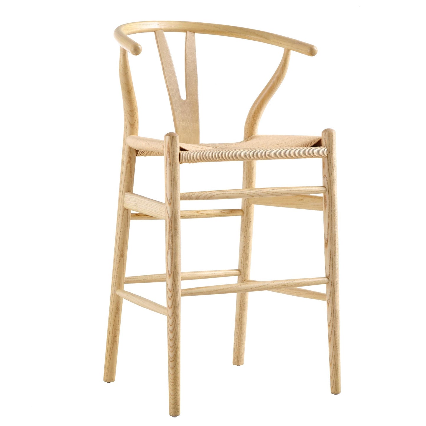 Tabouret de bar Hansel en bois tressé naturel, structure naturelle
