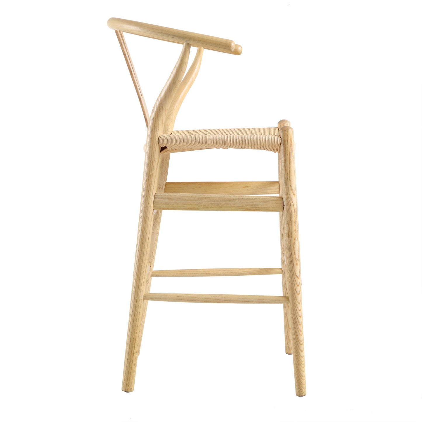 Tabouret de bar Hansel en bois tressé naturel, structure naturelle