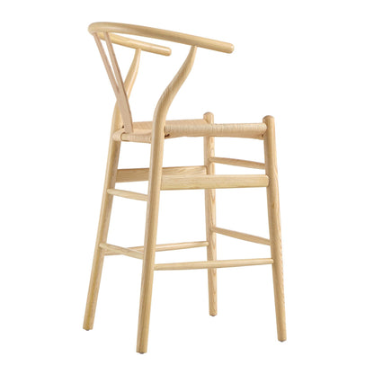 Tabouret de bar Hansel en bois tressé naturel, structure naturelle