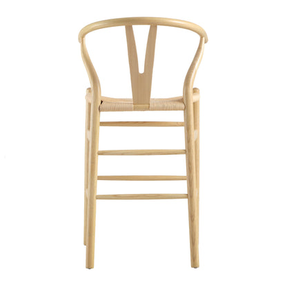 Tabouret de bar Hansel en bois tressé naturel, structure naturelle