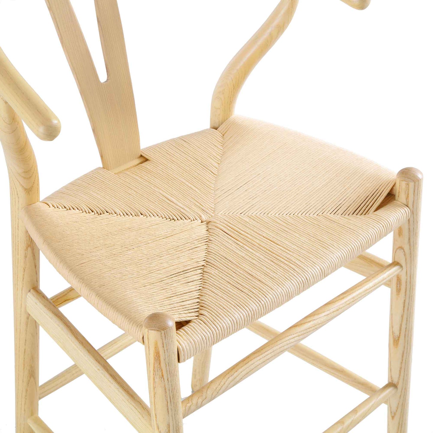 Tabouret de bar Hansel en bois tressé naturel, structure naturelle