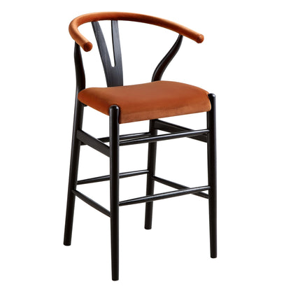 Tabouret de bar rembourré Hansel Wishbone, velours rouille et cadre noir