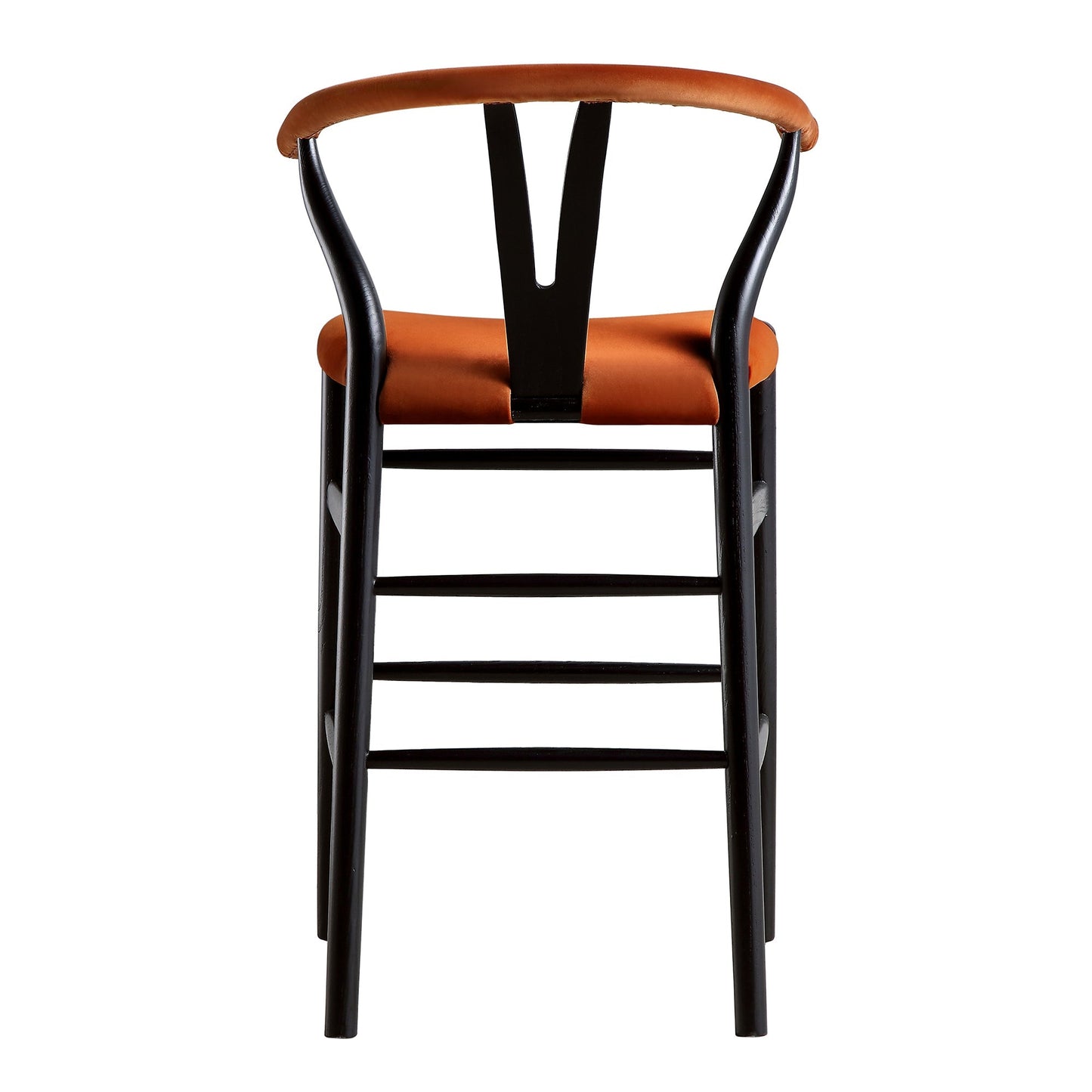 Tabouret de bar rembourré Hansel Wishbone, velours rouille et cadre noir