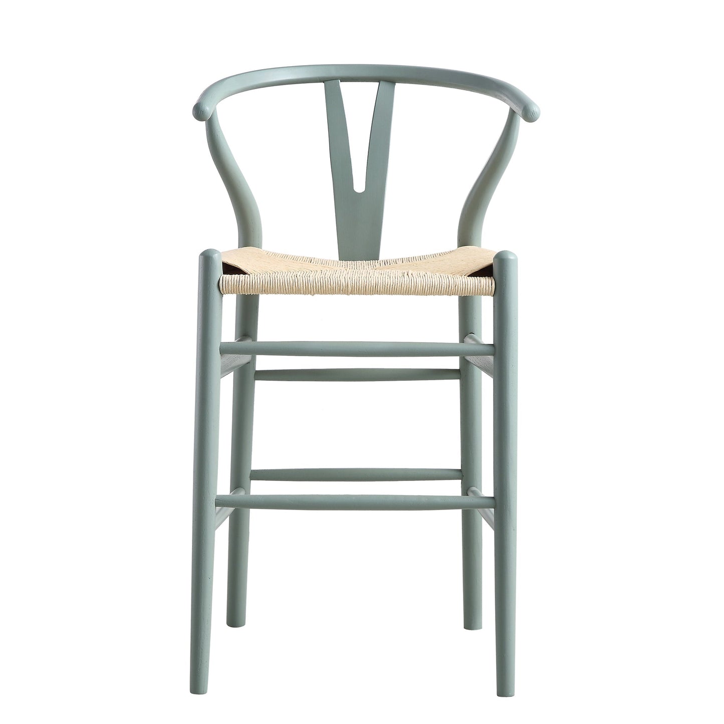 Tabouret de bar Hansel en bois tressé naturel, structure vert sauge