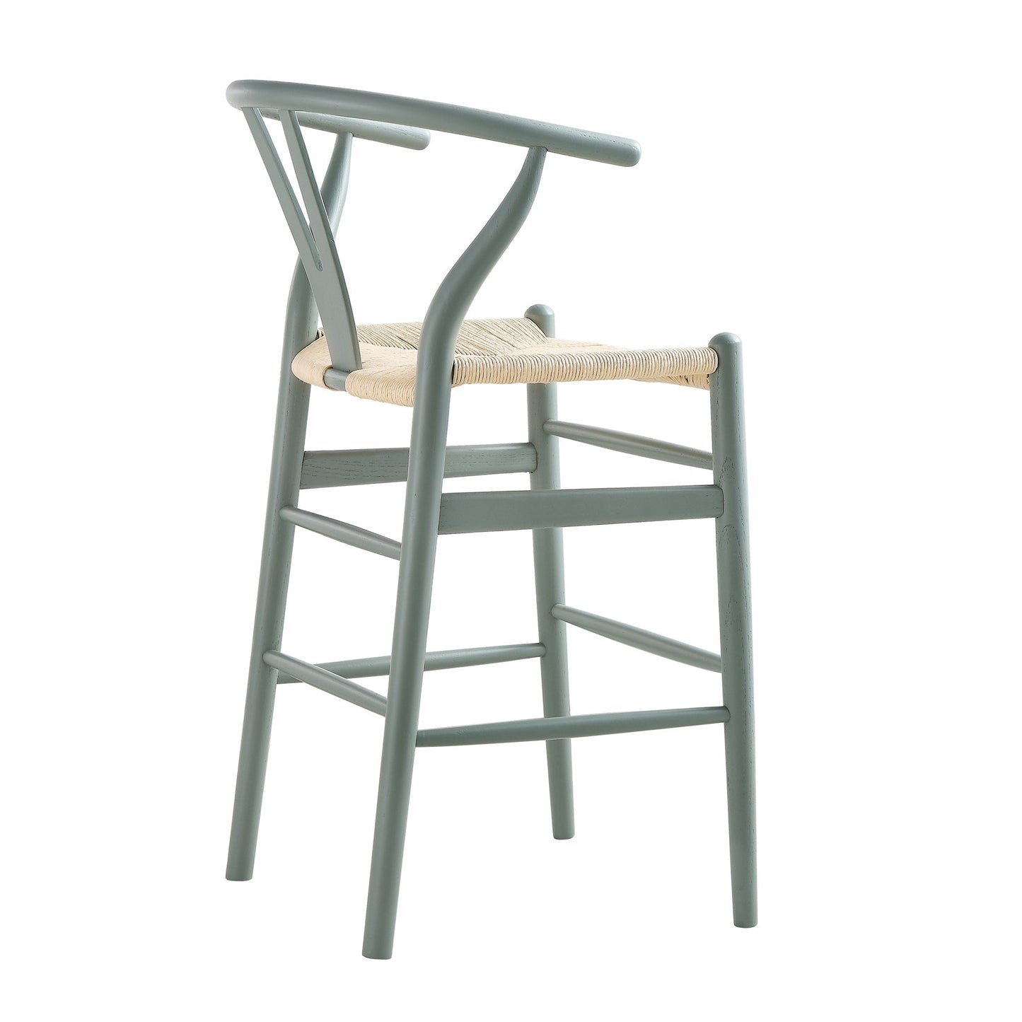 Tabouret de bar Hansel en bois tressé naturel, structure vert sauge