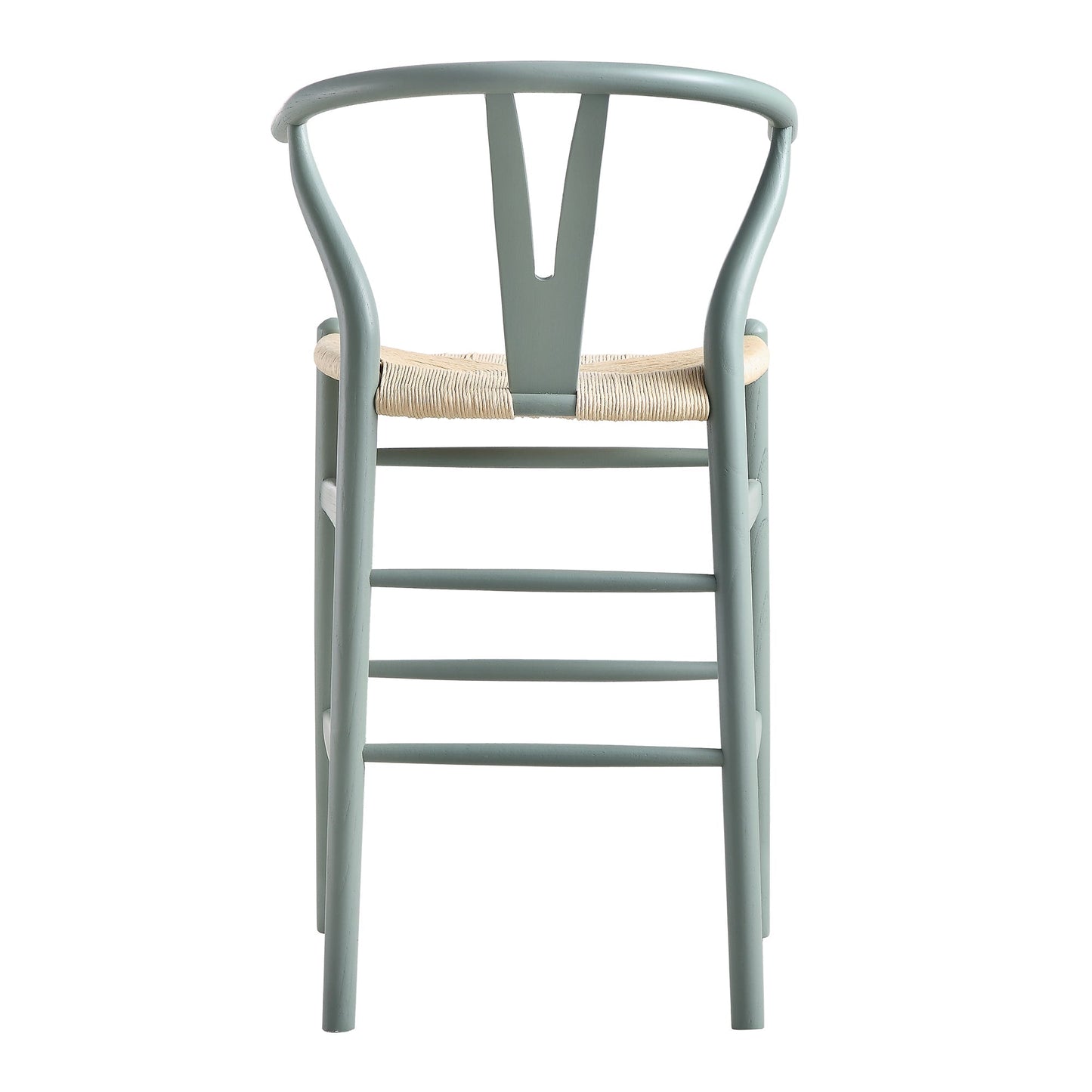 Tabouret de bar Hansel en bois tressé naturel, structure vert sauge