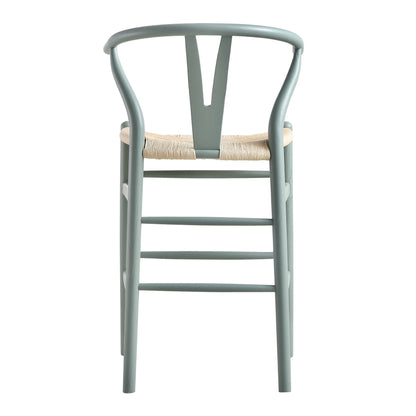 Tabouret de bar Hansel en bois tressé naturel, structure vert sauge