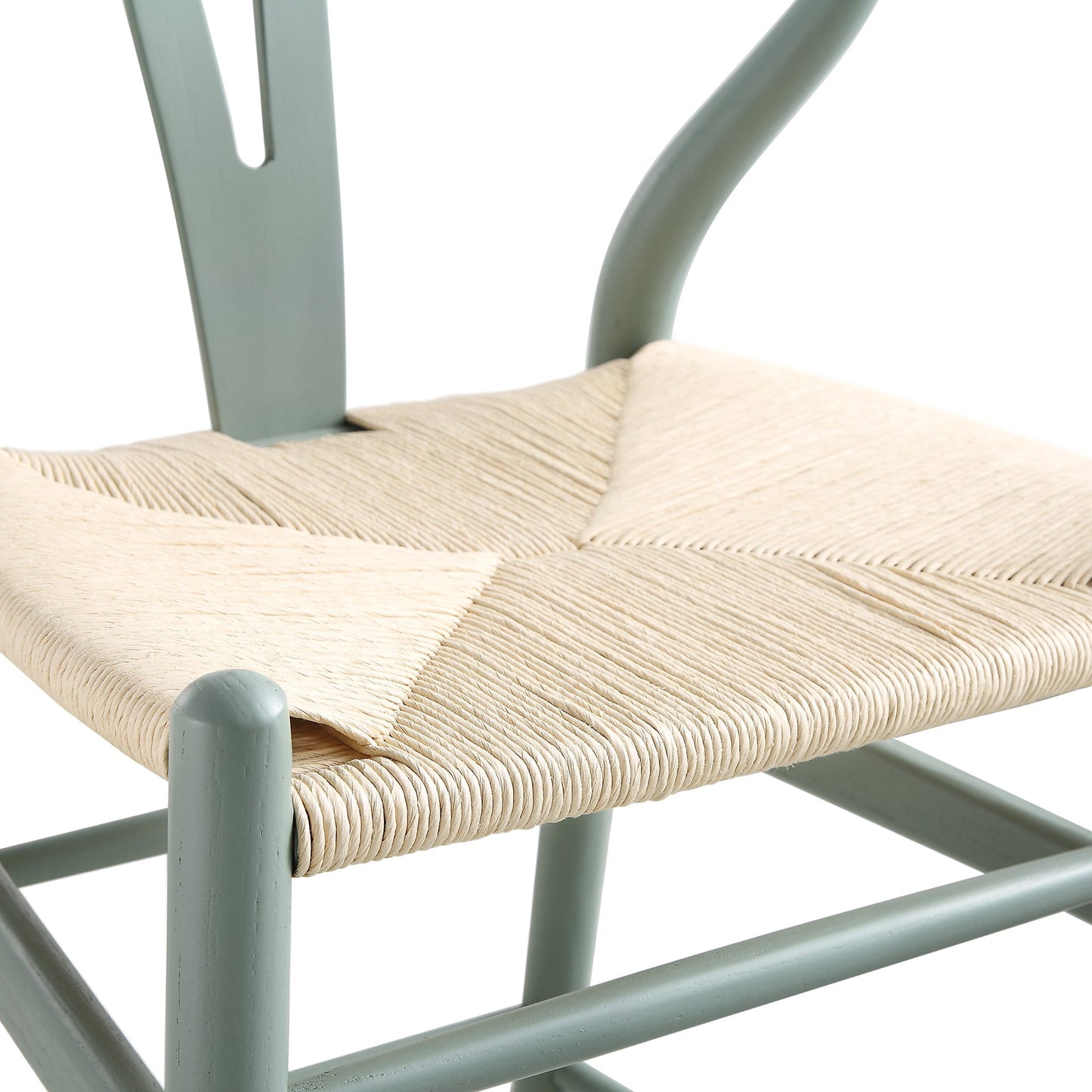 Tabouret de bar Hansel en bois tressé naturel, structure vert sauge