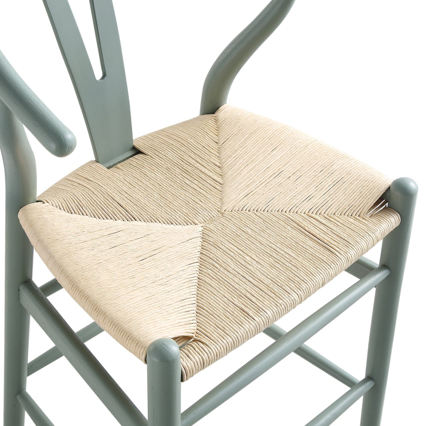 Tabouret de bar Hansel en bois tressé naturel, structure vert sauge
