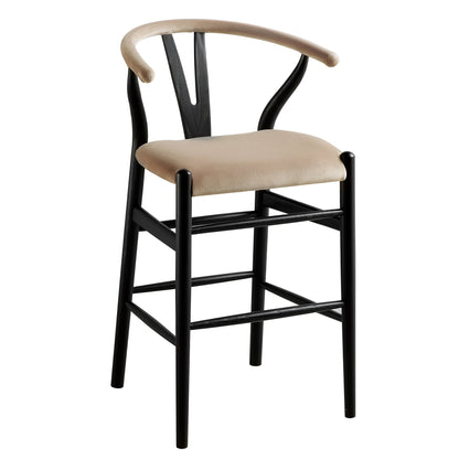 Tabouret de bar rembourré Hansel Wishbone, velours taupe et cadre noir