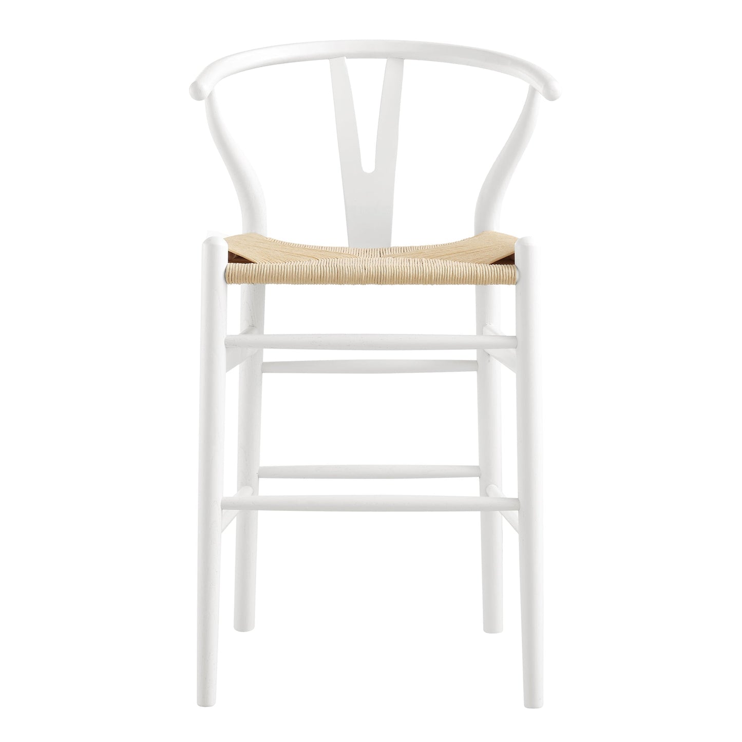 Tabouret de bar Hansel en bois tressé naturel, structure blanche