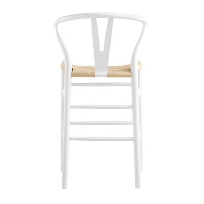 Tabouret de bar Hansel en bois tressé naturel, structure blanche