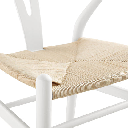 Tabouret de bar Hansel en bois tressé naturel, structure blanche