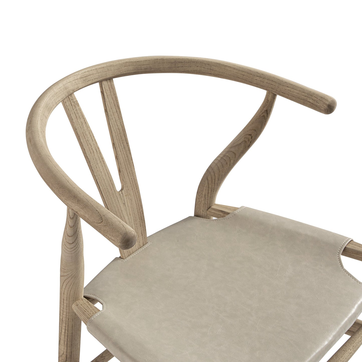 Tabouret de bar Hansel, structure en orme patiné et assise en similicuir gris clair