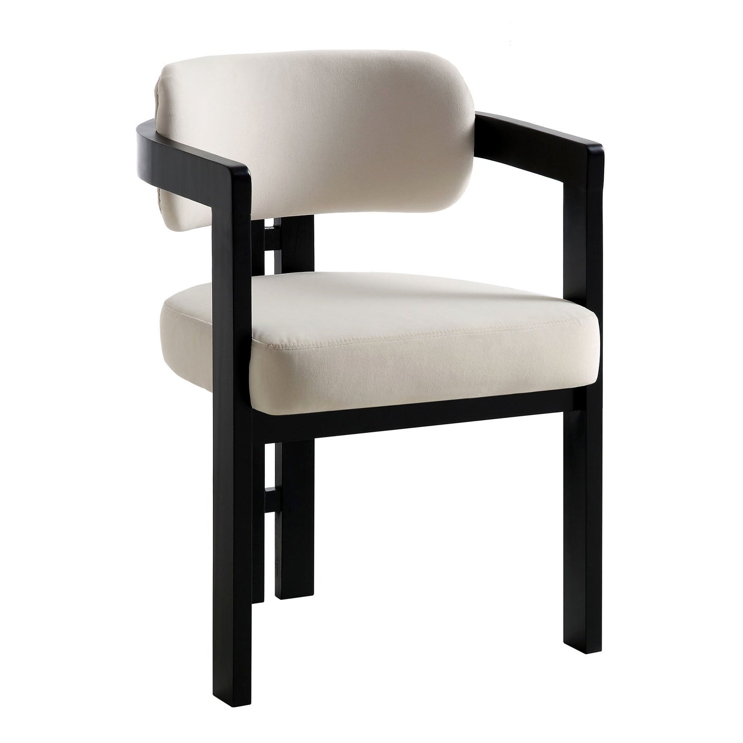 Chaise Stanford incurvée en velours champagne avec cadre en bois noir