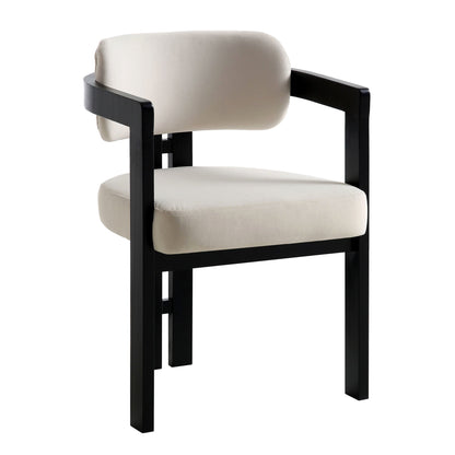 Chaise Stanford incurvée en velours champagne avec cadre en bois noir