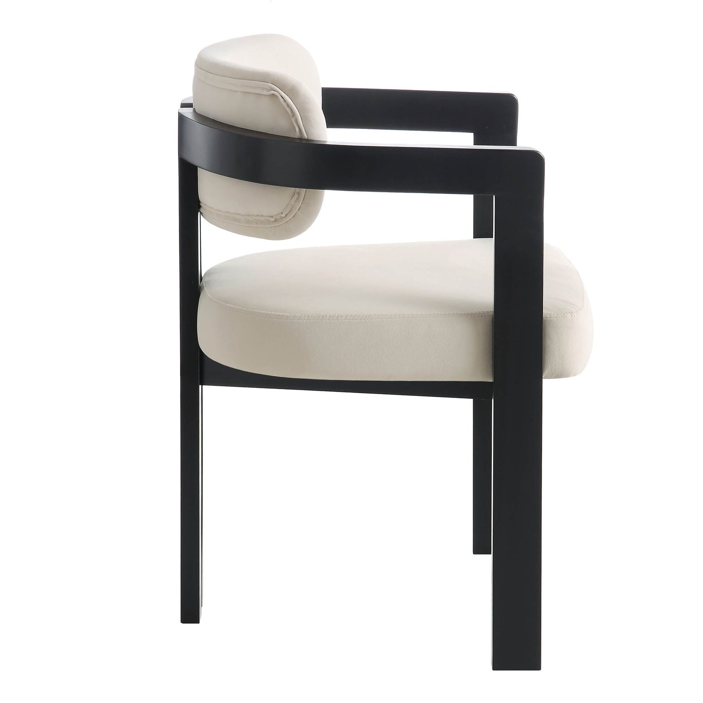 Chaise Stanford incurvée en velours champagne avec cadre en bois noir