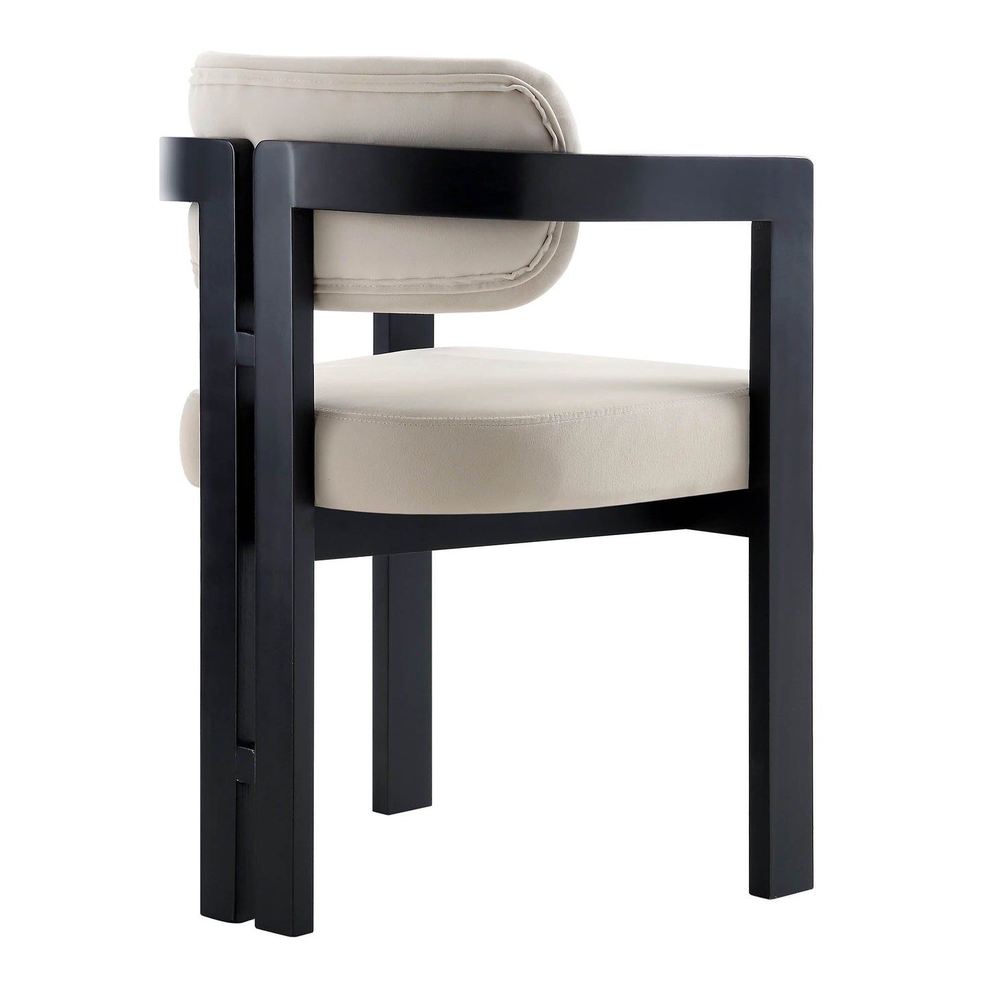 Chaise Stanford incurvée en velours champagne avec cadre en bois noir