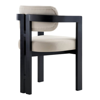 Chaise Stanford incurvée en velours champagne avec cadre en bois noir