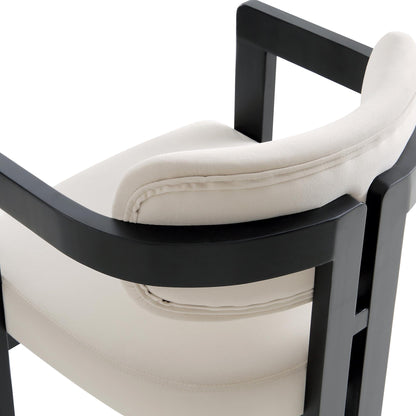 Chaise Stanford incurvée en velours champagne avec cadre en bois noir