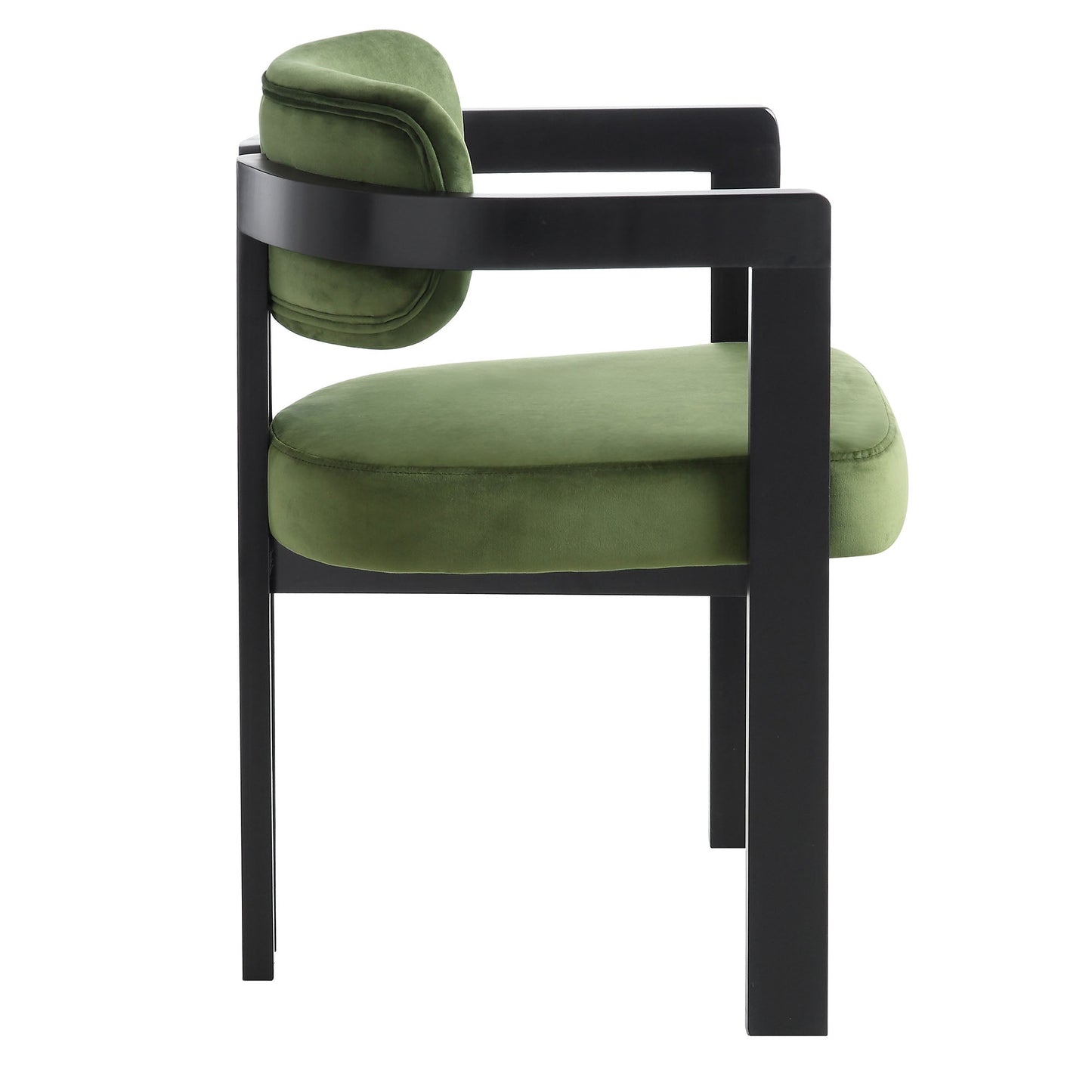 Chaise Stanford incurvée en velours vert mousse avec cadre en bois noir