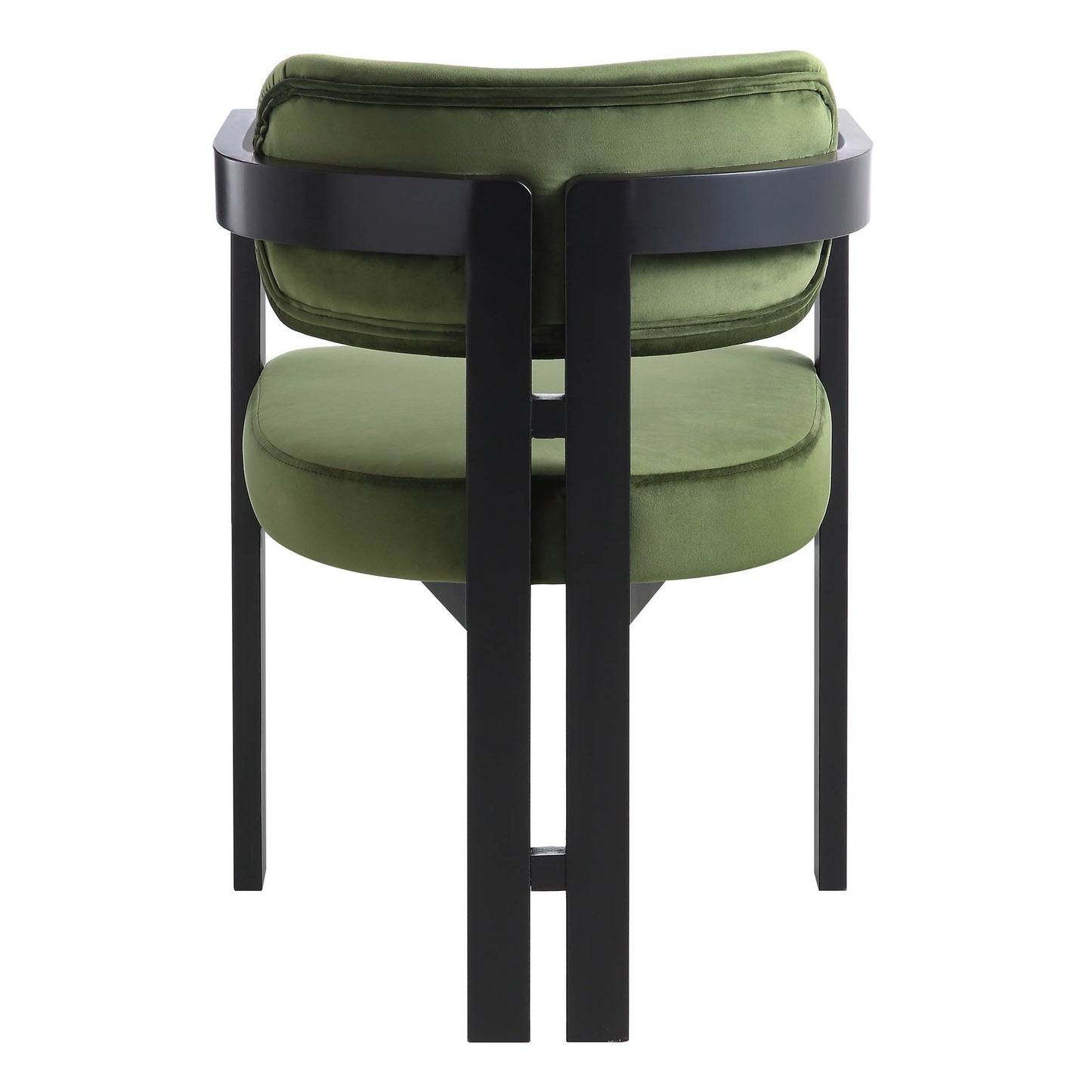 Chaise Stanford incurvée en velours vert mousse avec cadre en bois noir