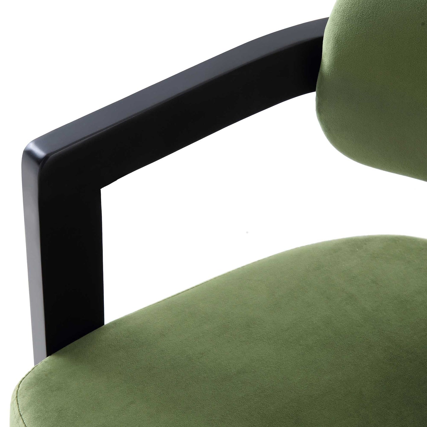 Chaise Stanford incurvée en velours vert mousse avec cadre en bois noir