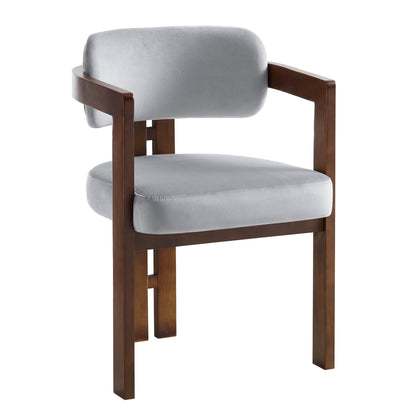 Chaise Stanford courbée en bois de noyer avec cadre en velours gris