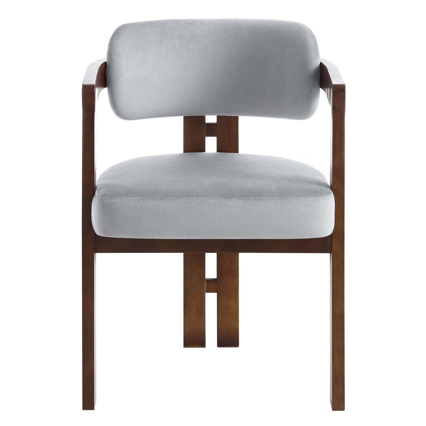 Chaise Stanford courbée en bois de noyer avec cadre en velours gris