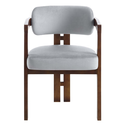 Chaise Stanford courbée en bois de noyer avec cadre en velours gris