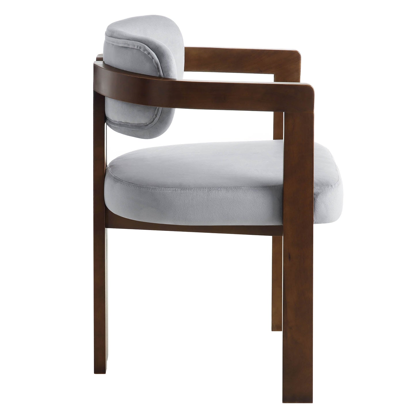 Chaise Stanford courbée en bois de noyer avec cadre en velours gris