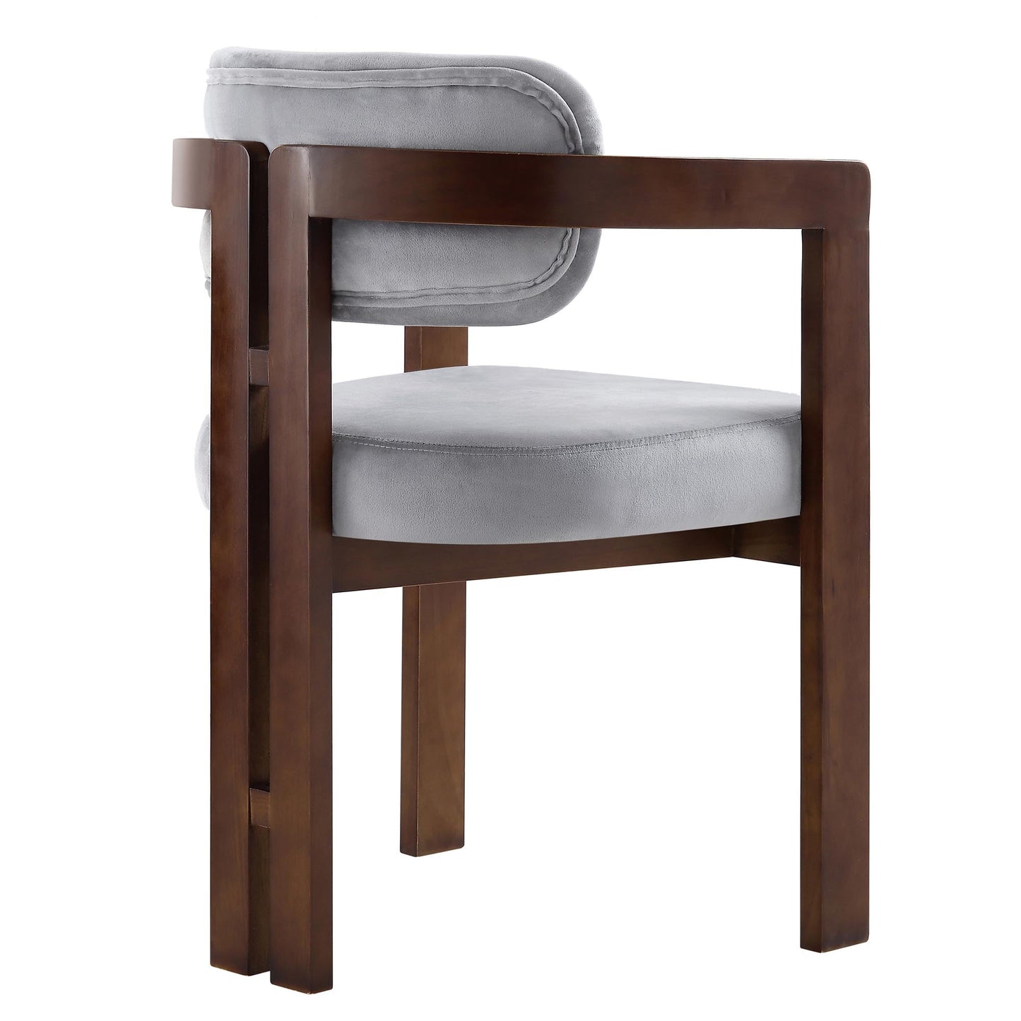 Chaise Stanford courbée en bois de noyer avec cadre en velours gris