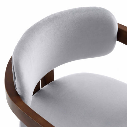 Chaise Stanford courbée en bois de noyer avec cadre en velours gris