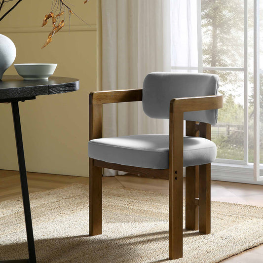 Chaise Stanford courbée en bois de noyer avec cadre en velours gris