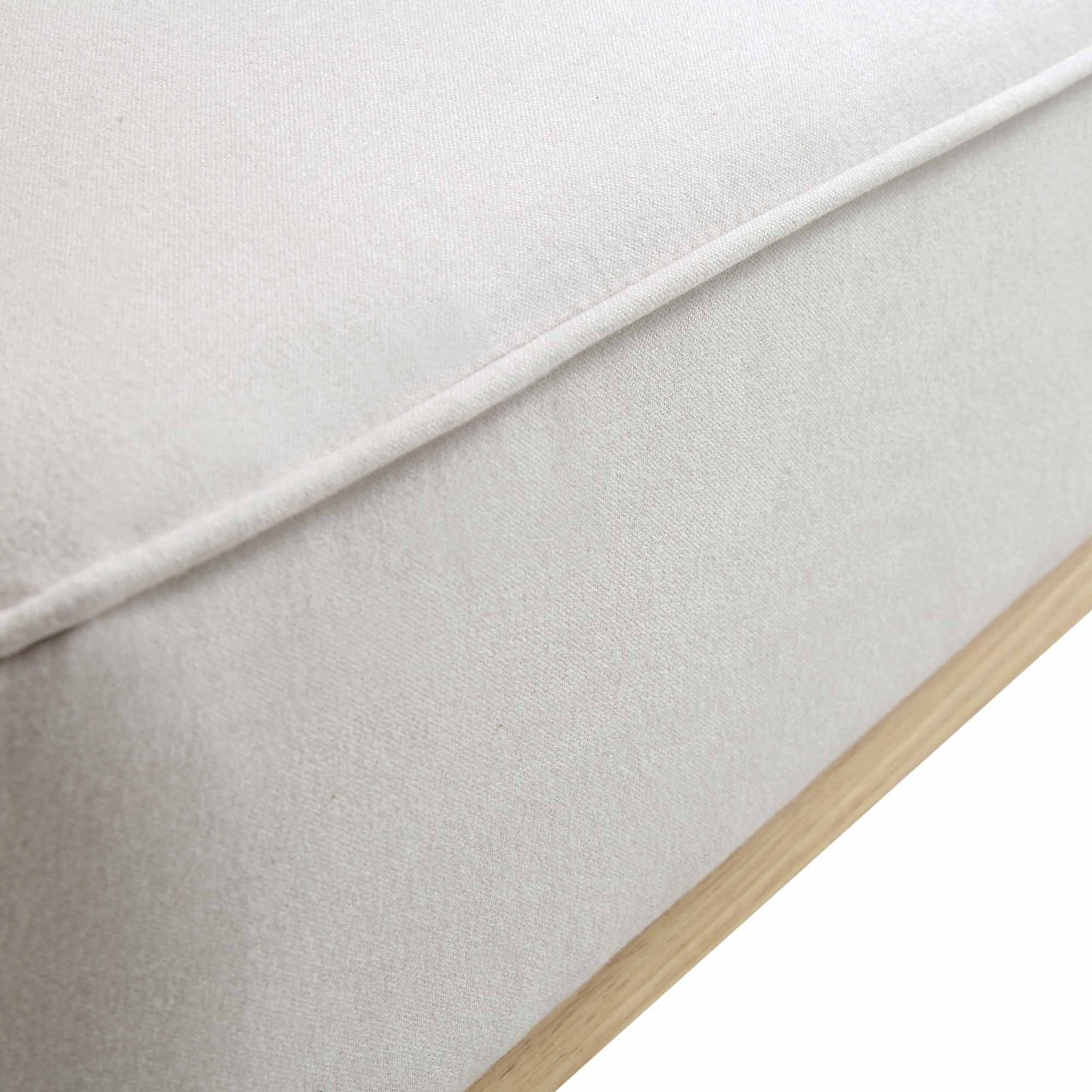 Canapé-lit Pienza en bois massif et rotin, tissu beige avec cadre naturel