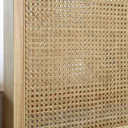 Canapé-lit Pienza en bois massif et rotin, tissu beige avec cadre naturel