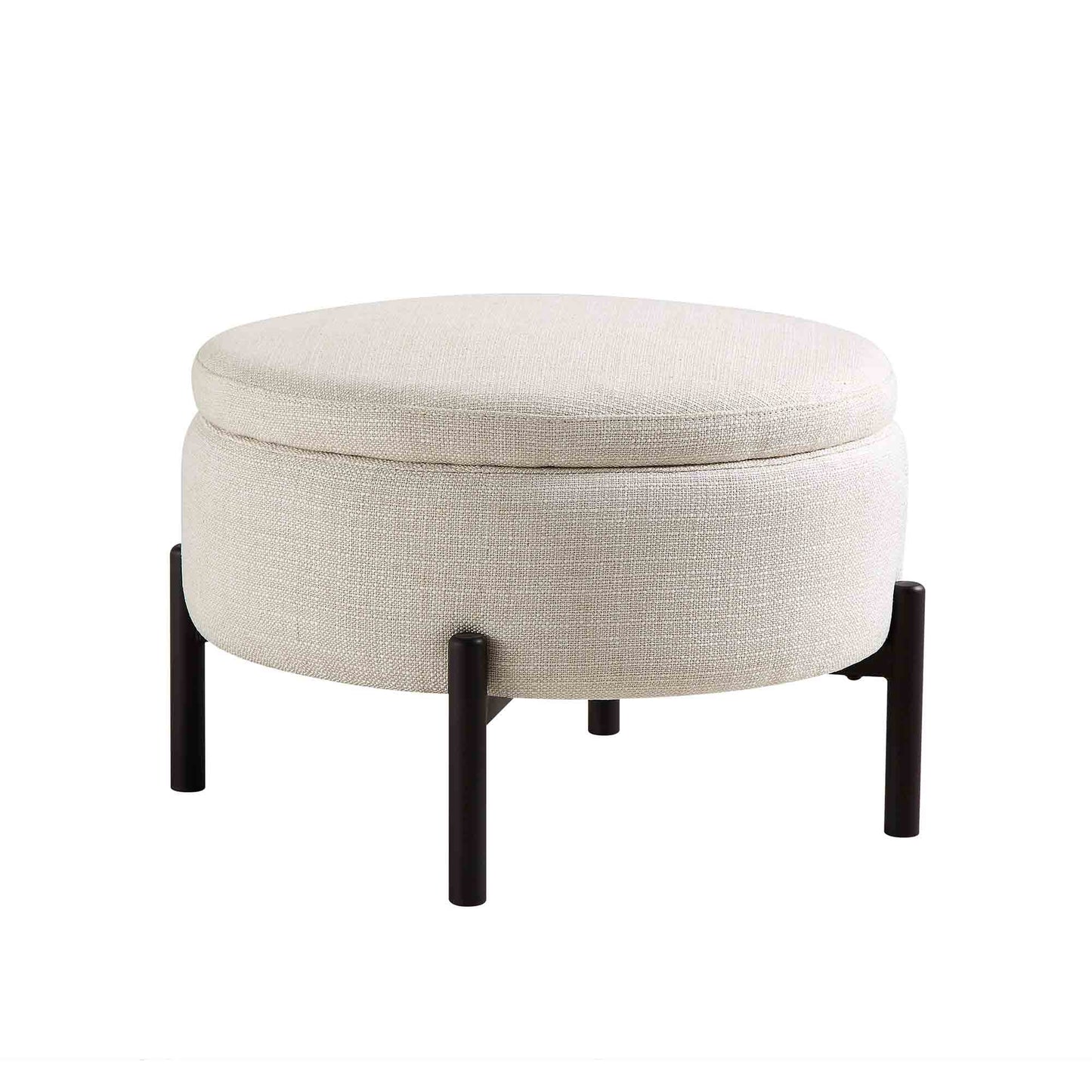 Pouf de rangement rond Amboise, mélange de lin beige