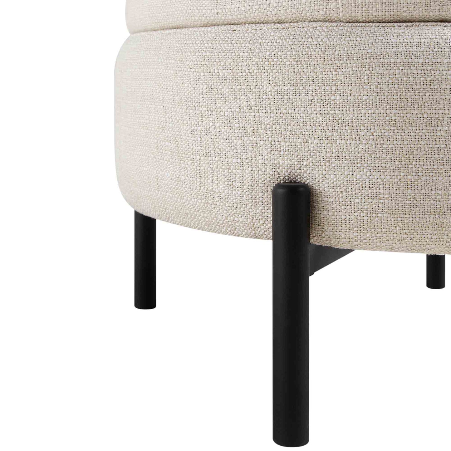 Pouf de rangement rond Amboise, mélange de lin beige