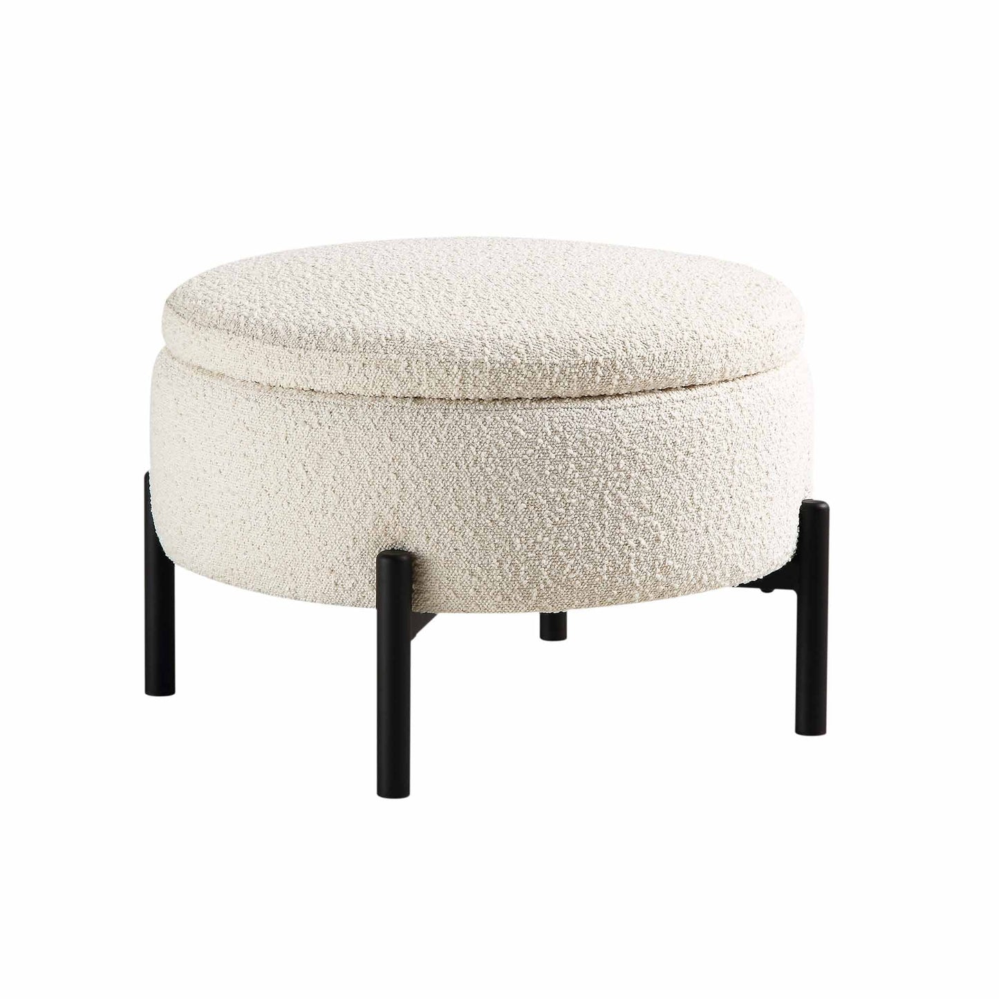 Pouf de rangement rond Amboise, boucle écru
