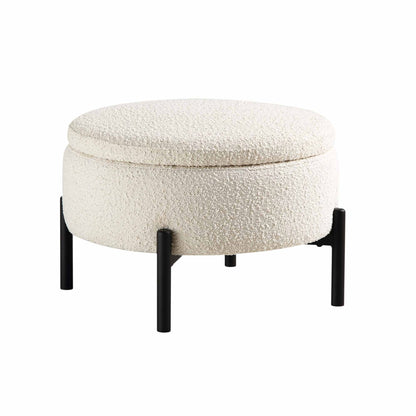 Pouf de rangement rond Amboise, boucle écru