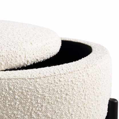Pouf de rangement rond Amboise, boucle écru