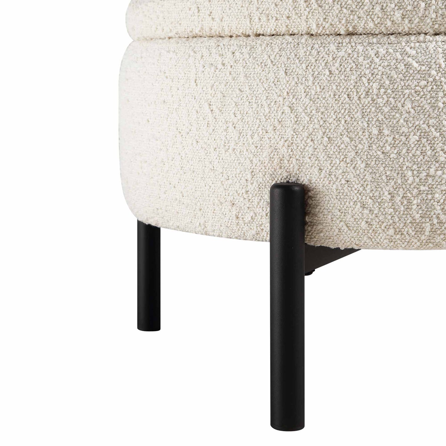 Pouf de rangement rond Amboise, boucle écru