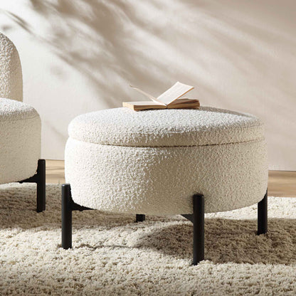 Pouf de rangement rond Amboise, boucle écru