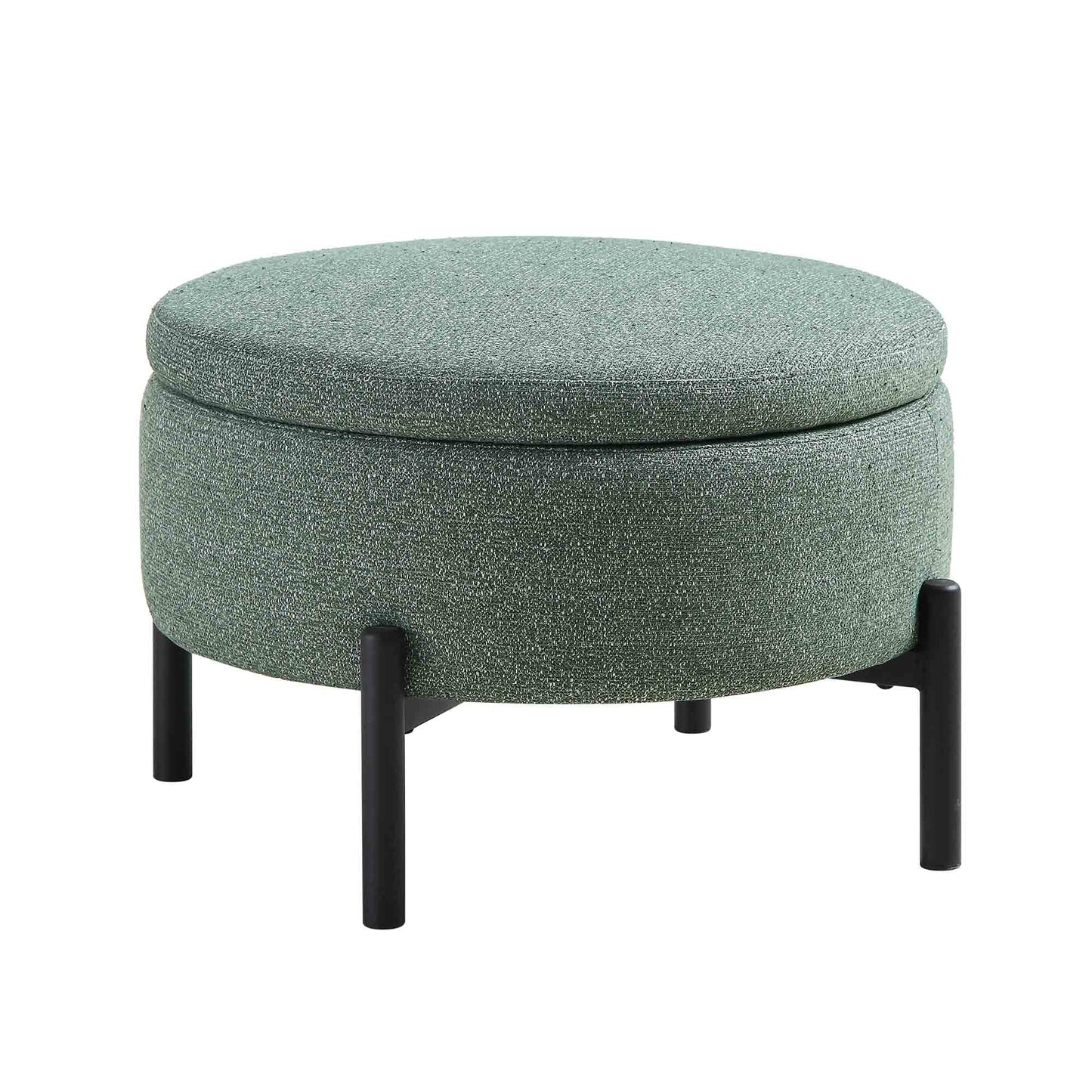 Pouf de rangement rond Amboise, tissu texturé vert épicéa